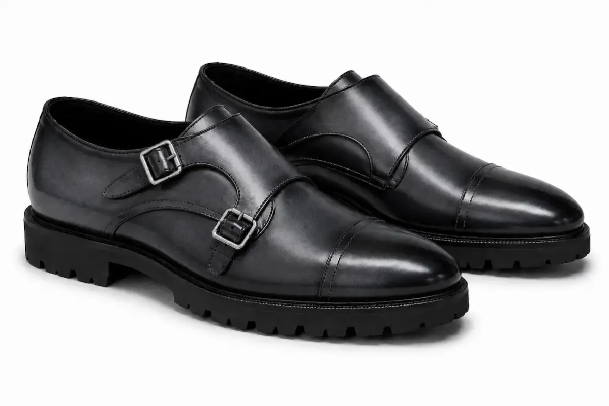 Chaussure Richelieu Cuir Gris À Double Boucles LONDON made by Zedby