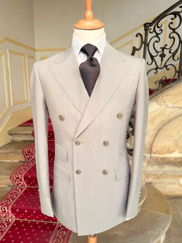 Veste Blazer Croisé Beige En Laine Froide made by Zedby