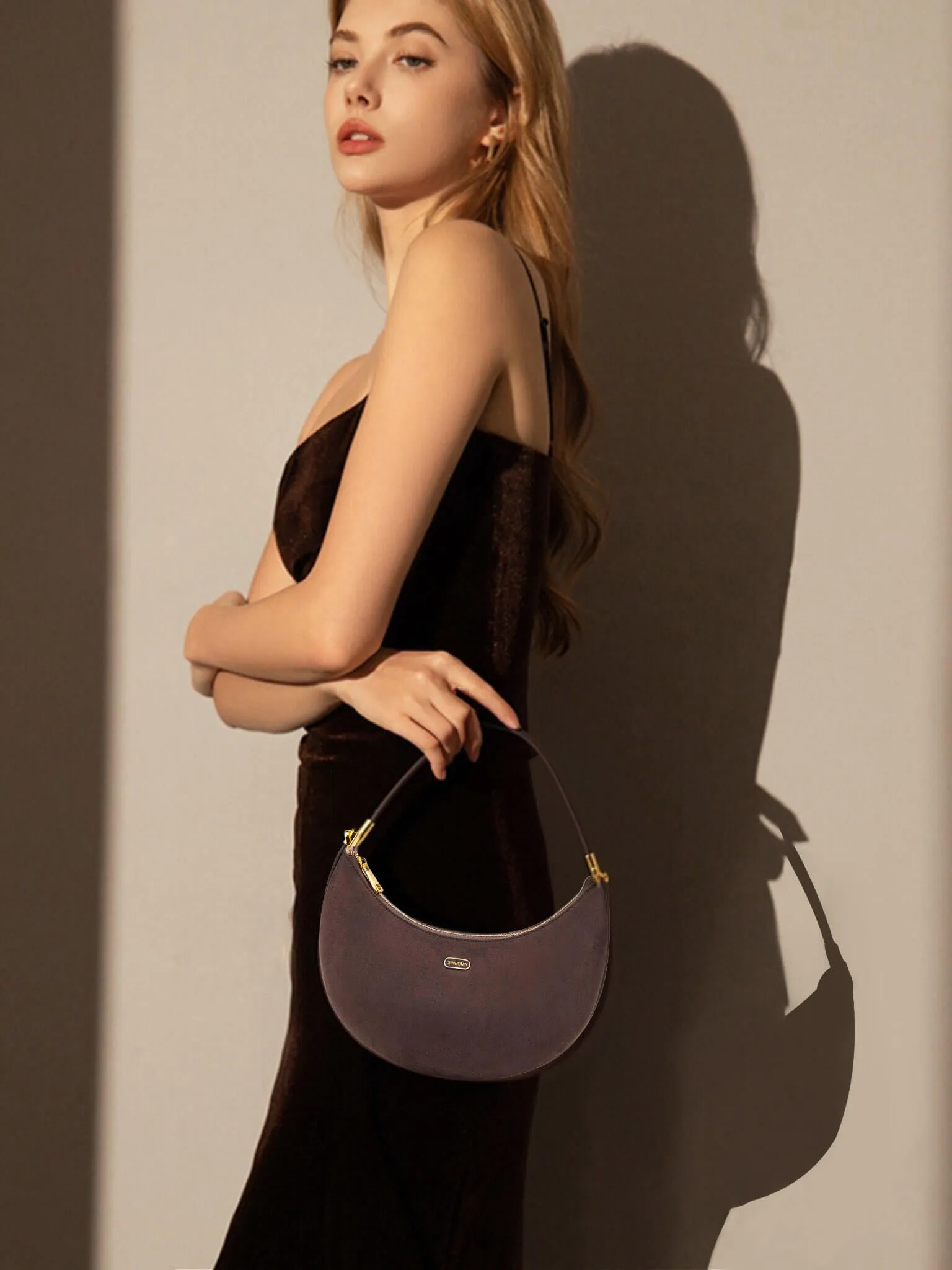 Zoey Shoulder Crossbody Bag - Dark Brown Fake Suede sold by Sinbono product image thumbnail 2