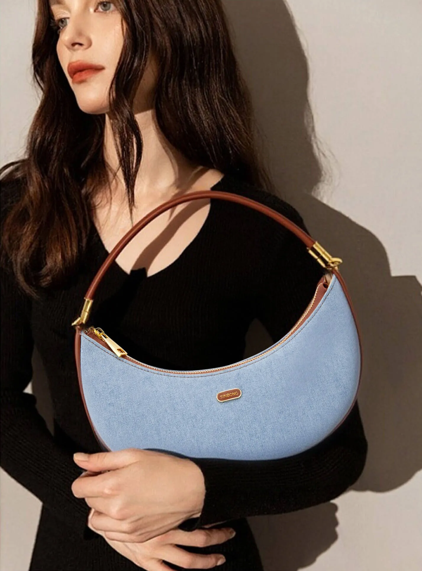 Zoey Shoulder Crossbody Bag - Light blue&Brown sold by Sinbono product image thumbnail 2