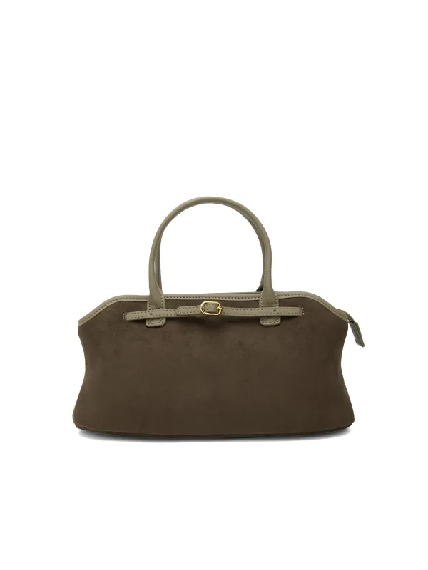 Mireille Top Handle Crossbody Bag - Dark Green Fake Suede made by Sinbono