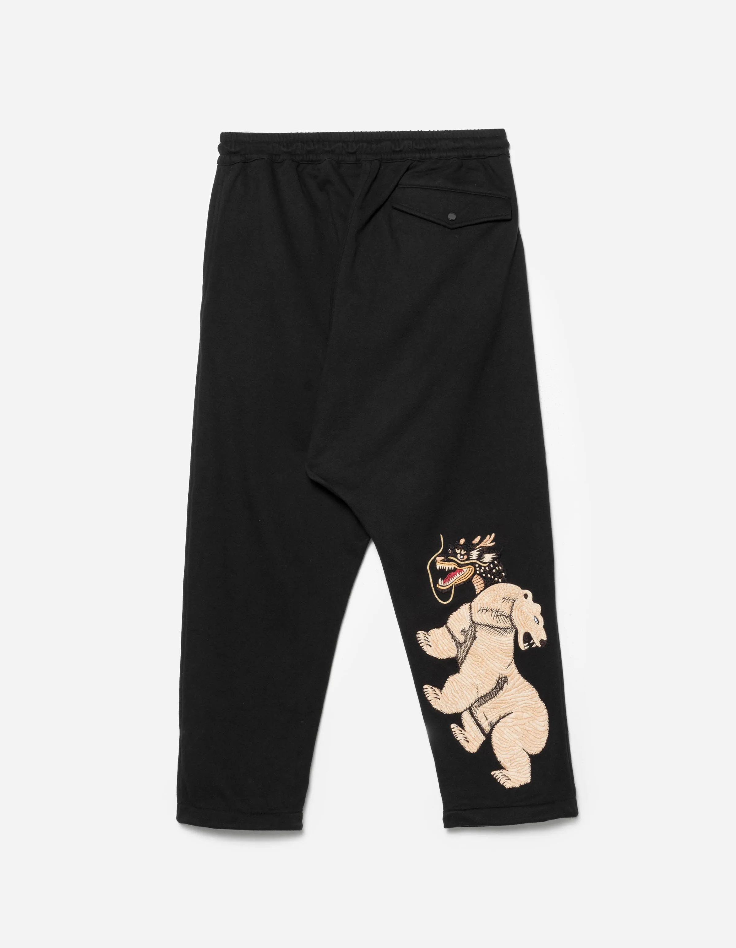 7091 Bering Strait Embroidered Asym Sweatpants Black sold by Maharishi