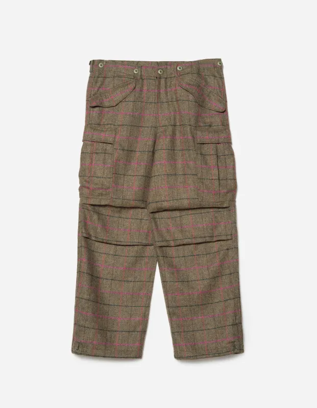 7158 Wool Check M65 Cargo Pant Olive/Pink sold by Maharishi