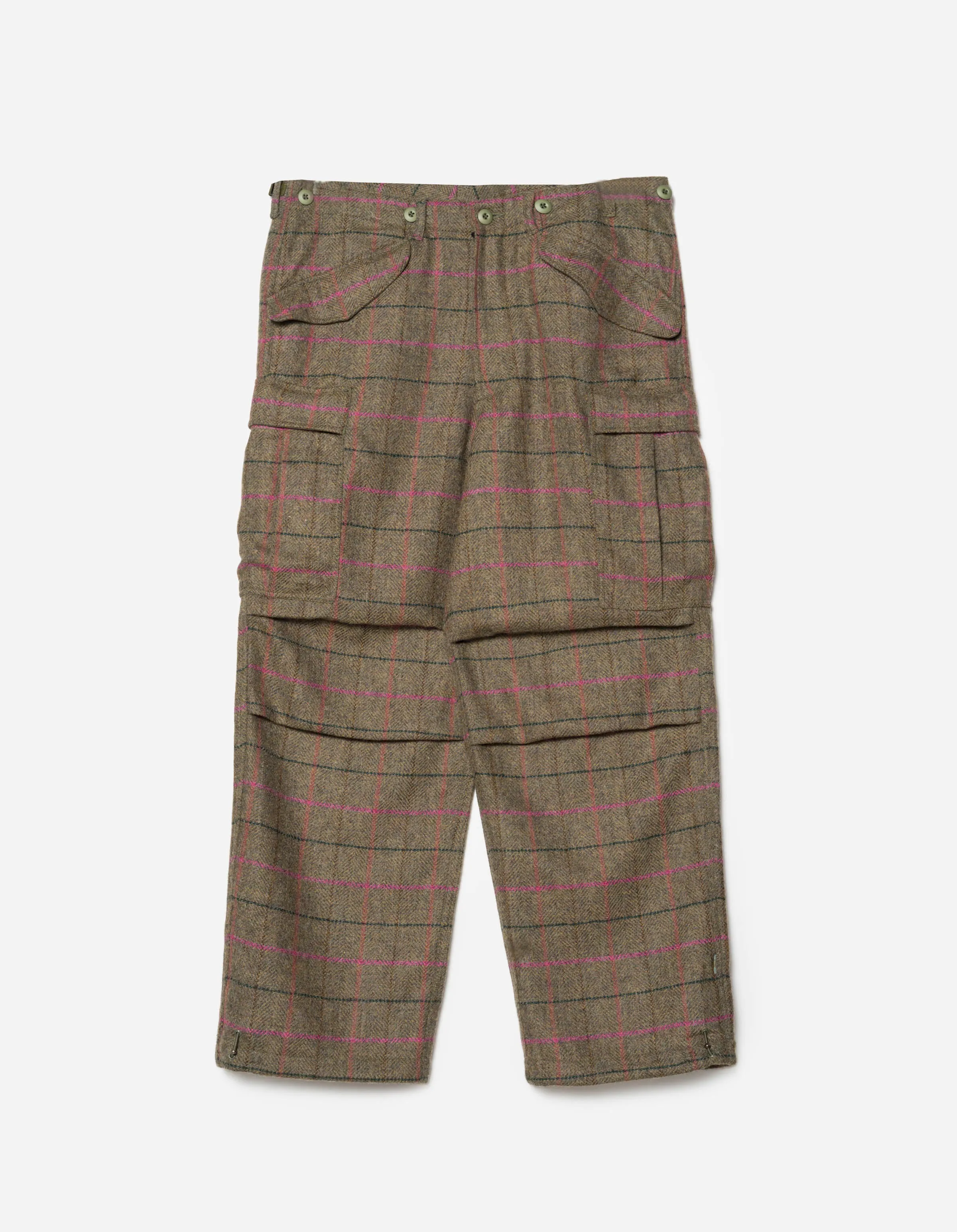 7158 Wool Check M65 Cargo Pant Olive/Pink sold by Maharishi
