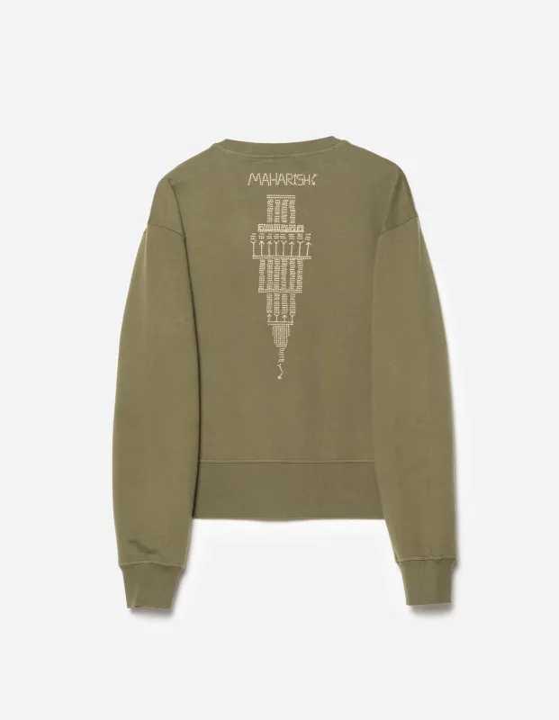 7096 Alaskan Hill Tribe Embroidered Crew Sweat Olive OG-107F sold by Maharishi