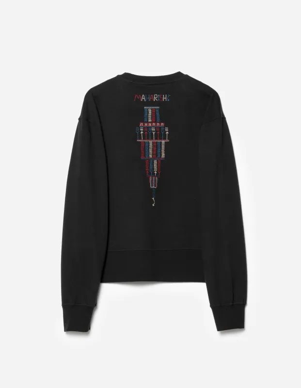7096 Alaskan Hill Tribe Embroidered Crew Sweat Black sold by Maharishi