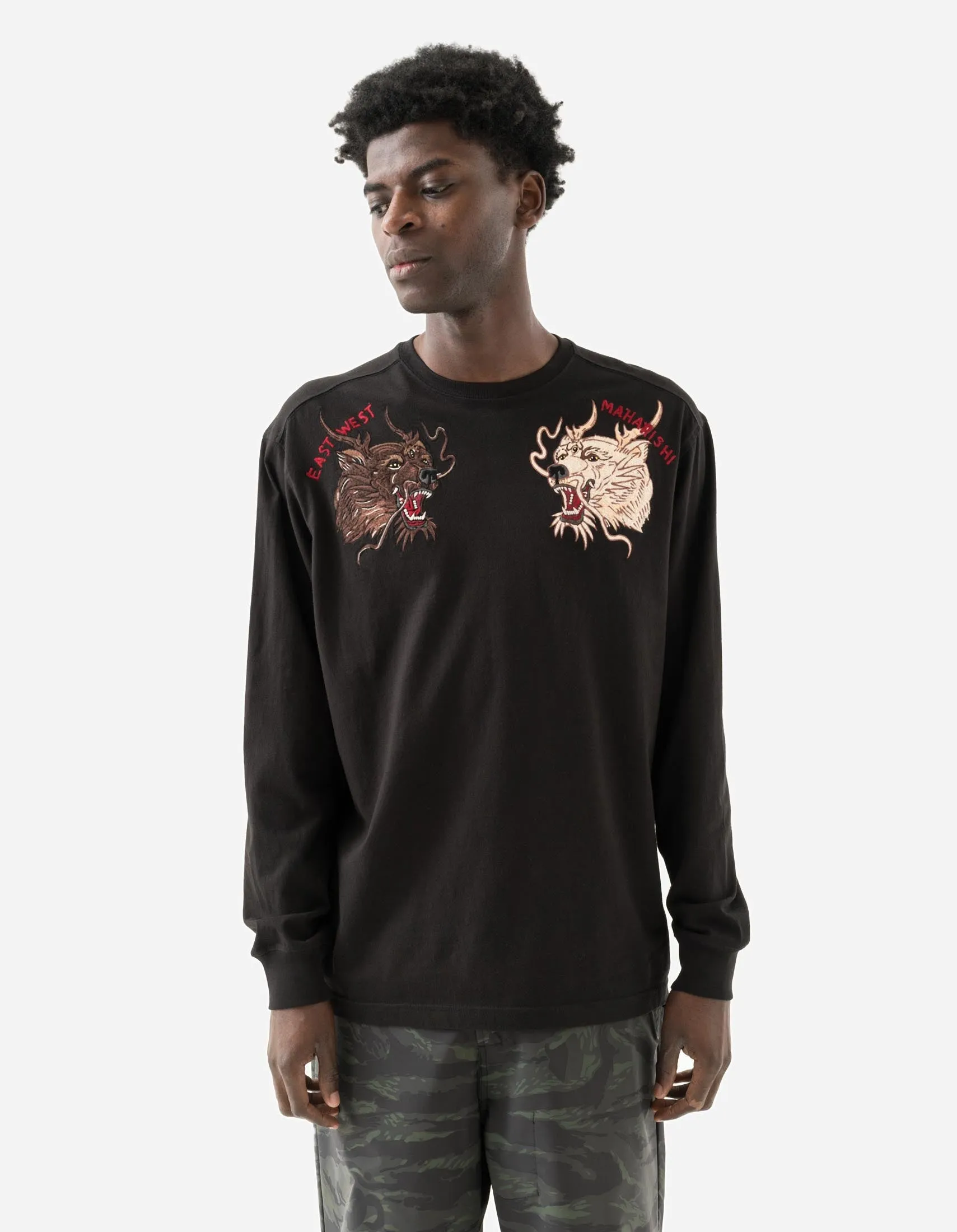 7090 Duality Bering Bears Embroidered L/S T-Shirt Black sold by Maharishi product image thumbnail 2