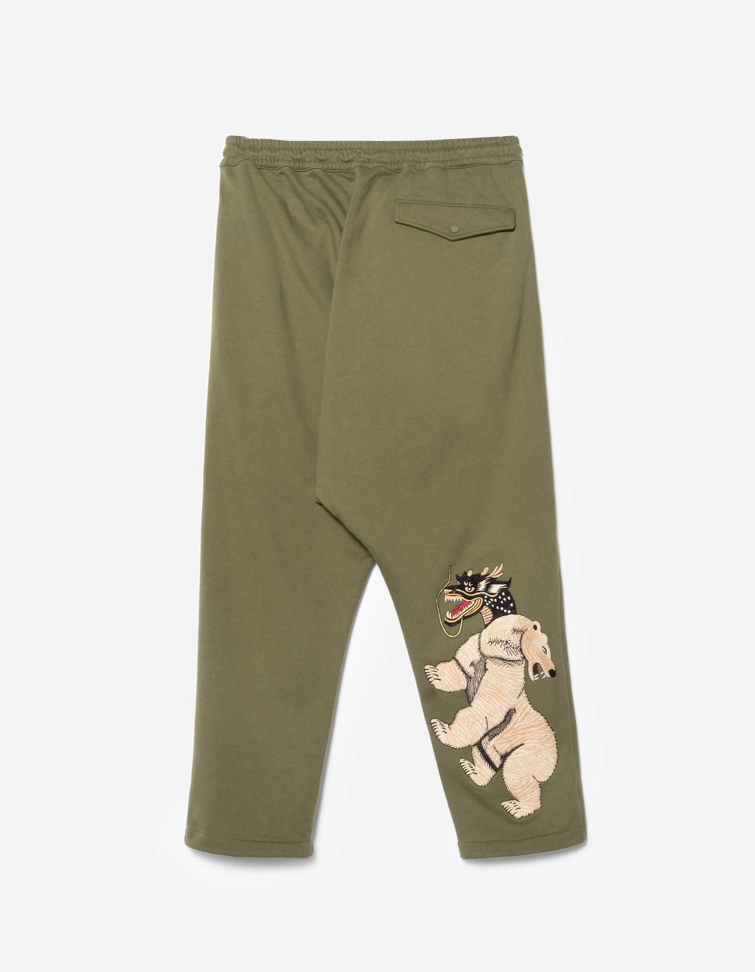 7091 Bering Strait Embroidered Asym Sweatpants Olive OG-107F sold by Maharishi