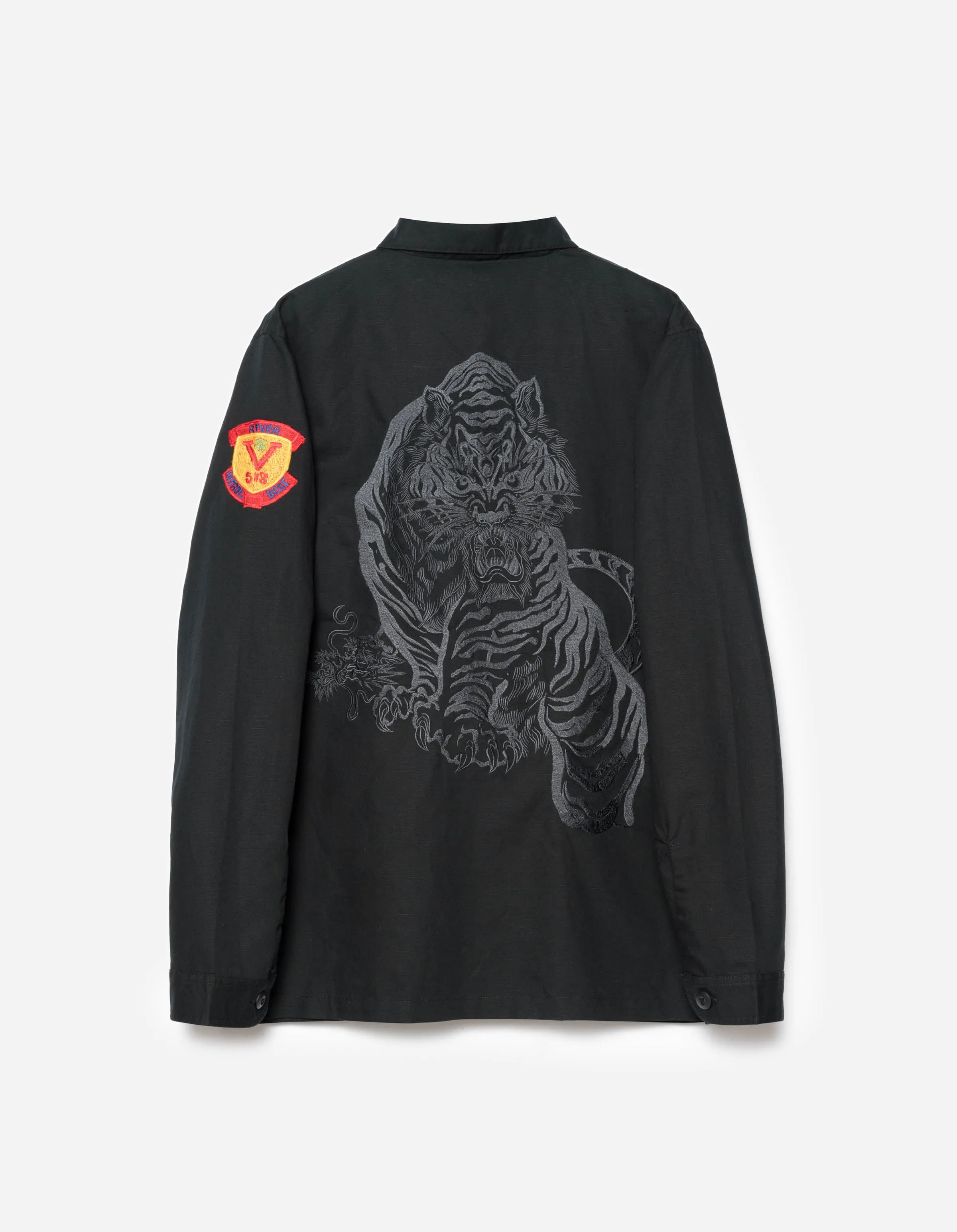 7149 Riverine L/S Embroidered Utility Shirt Black sold by Maharishi
