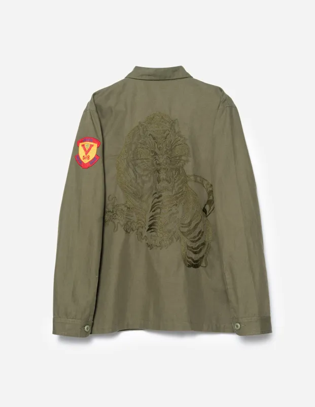 7149 Riverine L/S Embroidered Utility Shirt Olive sold by Maharishi