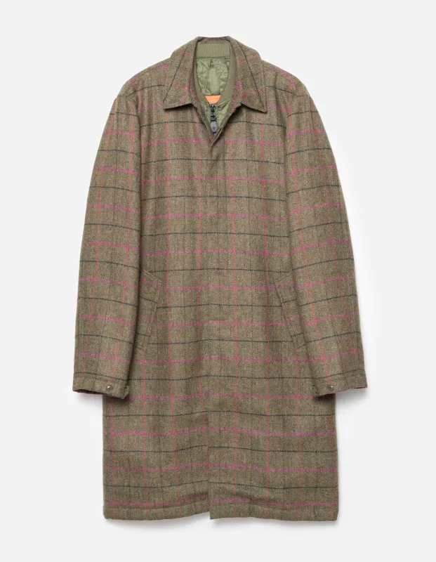 7156 Wool Check MA Coat Olive/Pink sold by Maharishi