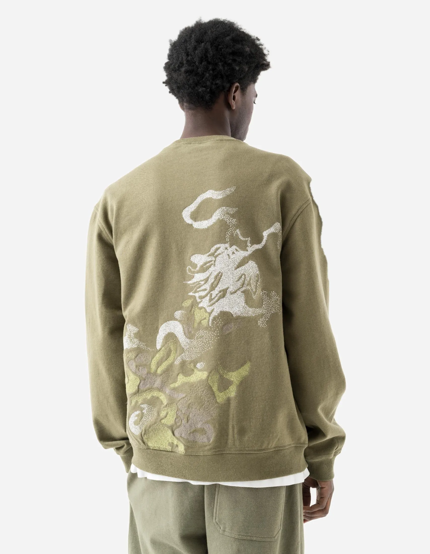 7125 Pointillist Dragon Embroidered Crew Sweat Olive OG-107F sold by Maharishi product image thumbnail 3