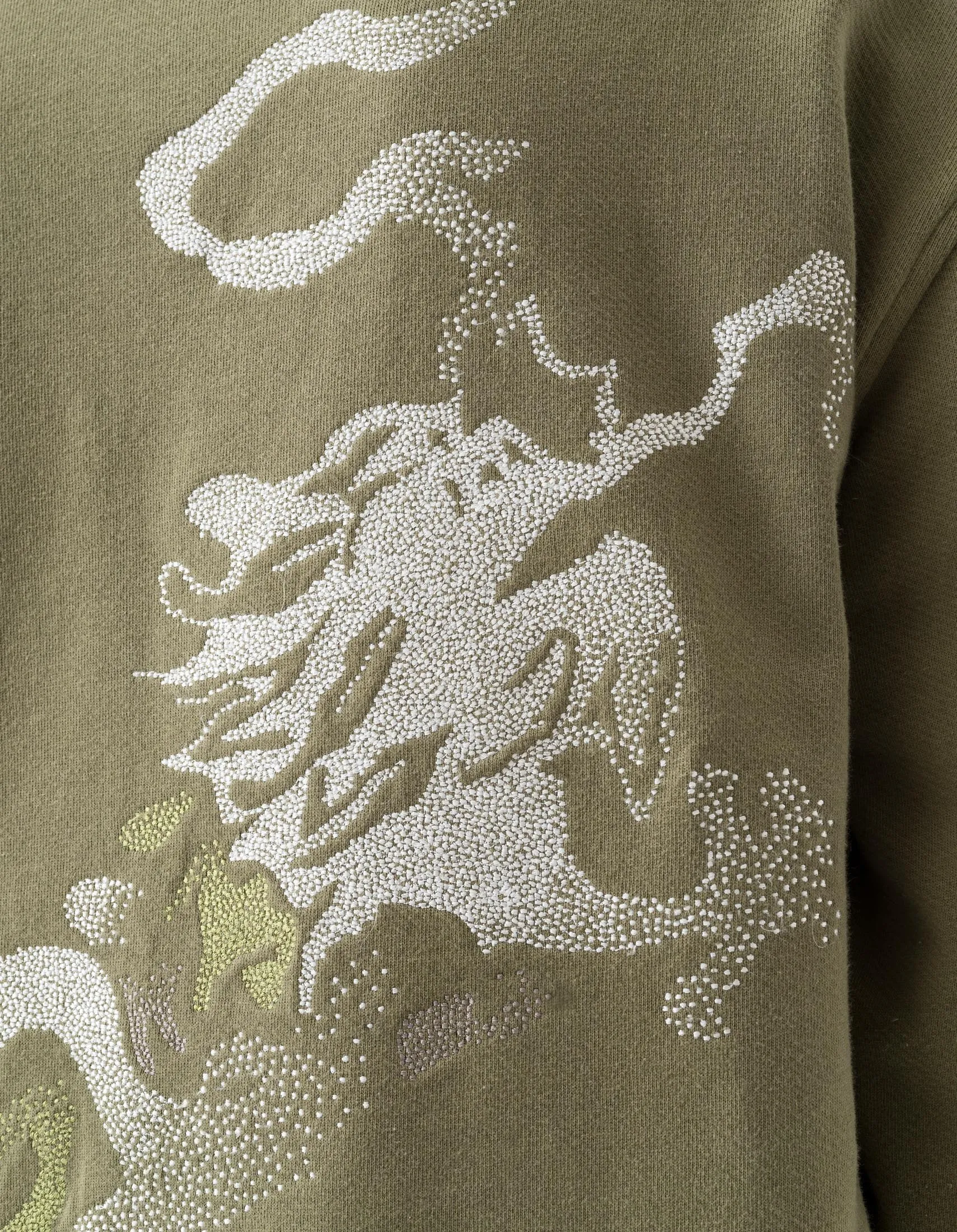 7125 Pointillist Dragon Embroidered Crew Sweat Olive OG-107F sold by Maharishi product image thumbnail 4