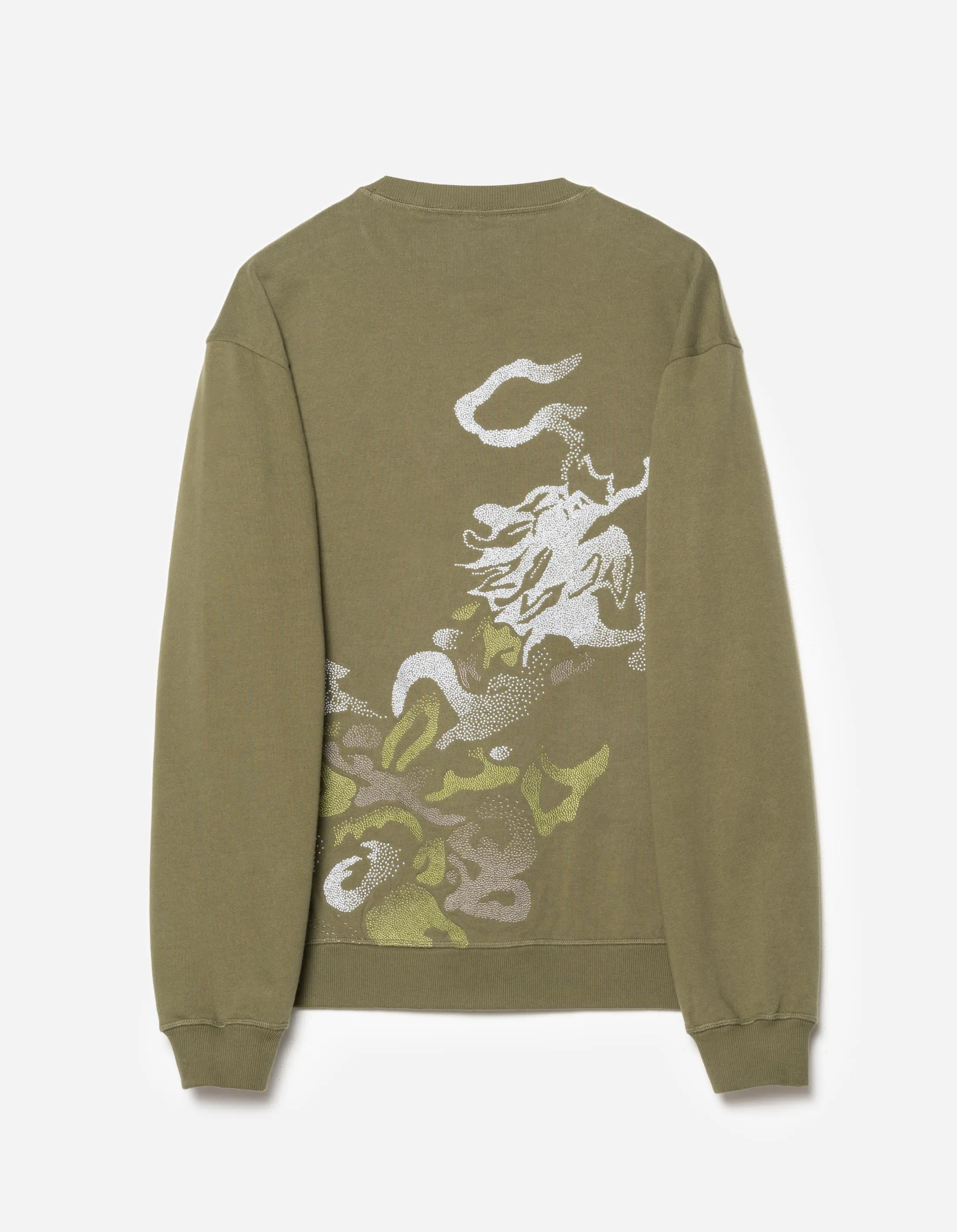 7125 Pointillist Dragon Embroidered Crew Sweat Olive OG-107F sold by Maharishi