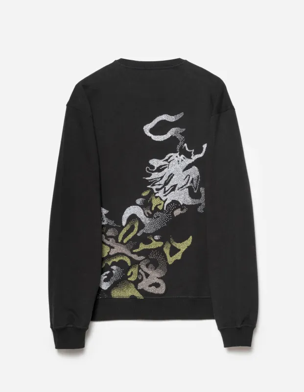 7125 Pointillist Dragon Embroidered Crew Sweat Black sold by Maharishi