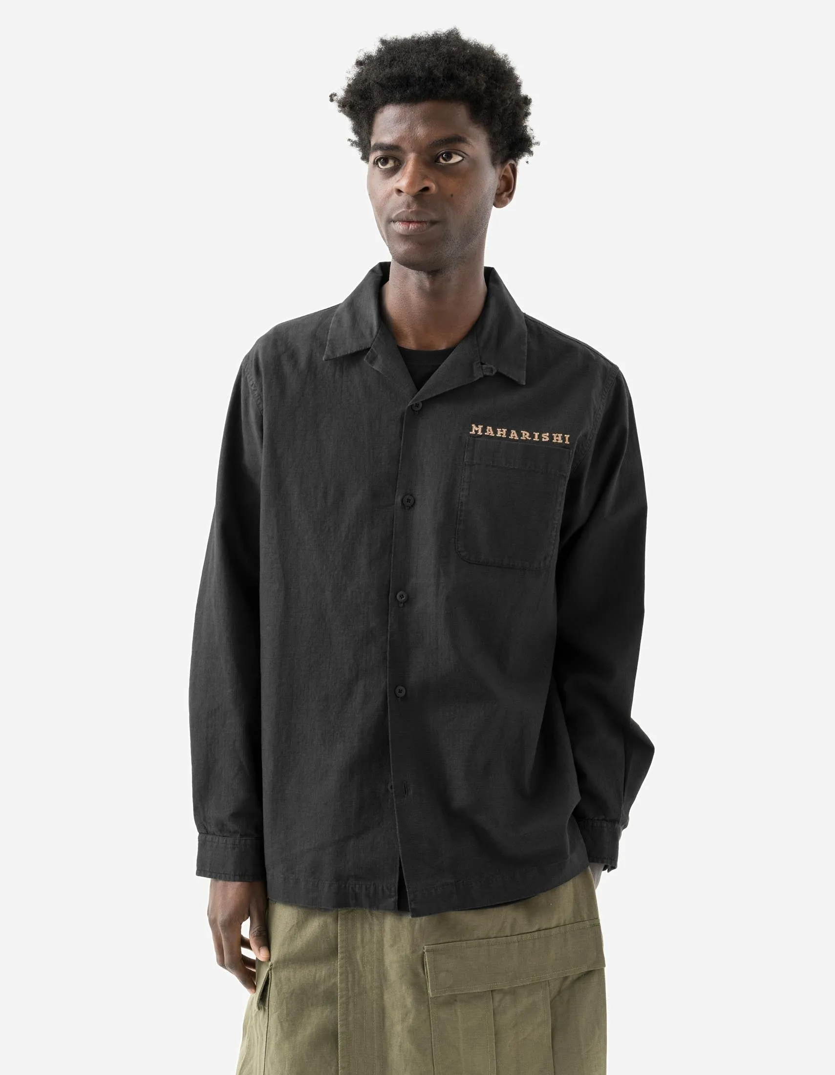 7089 Bering Strait Embroidered L/S Camp Collar Shirt Black sold by Maharishi product image thumbnail 2
