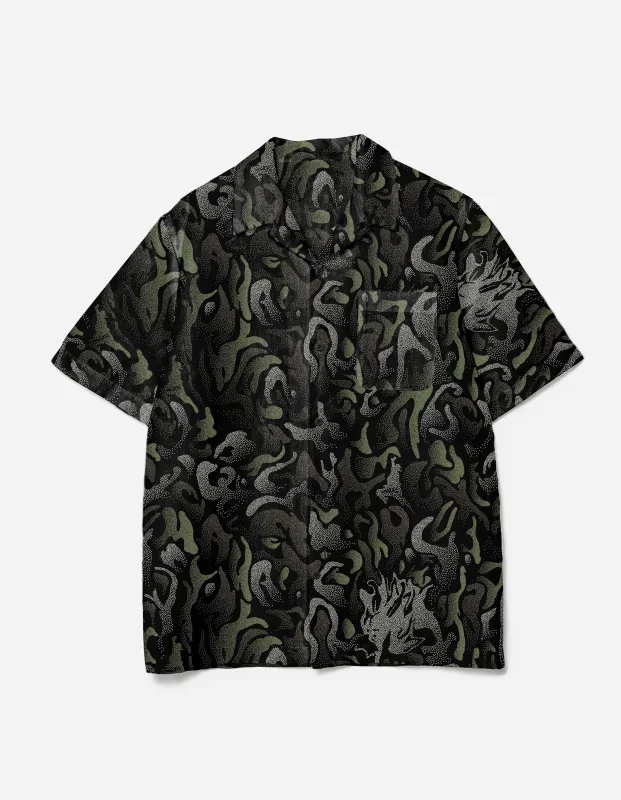 7084 DPM: KorOm Camp Collar S/S Shirt Black sold by Maharishi