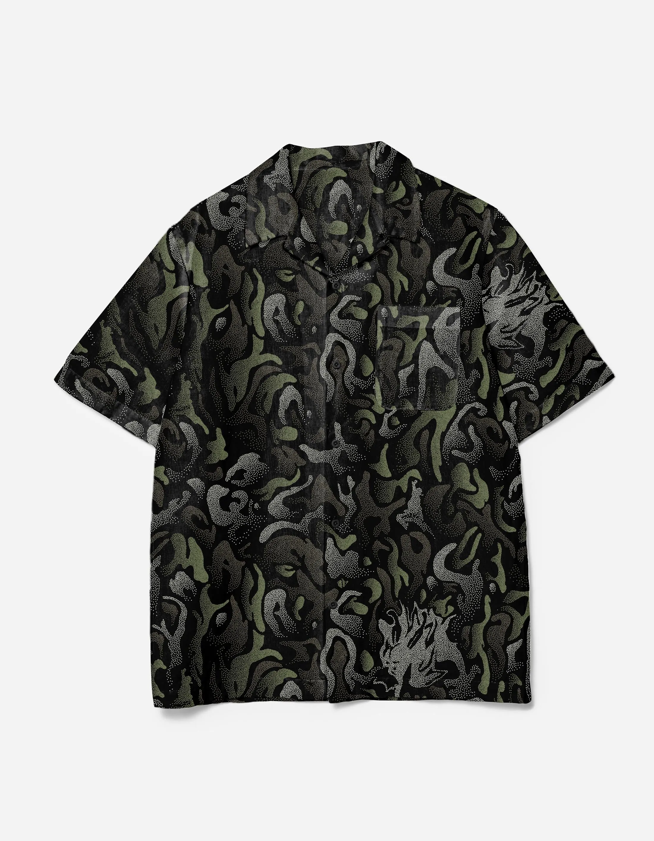 7084 DPM: KorOm Camp Collar S/S Shirt Black sold by Maharishi