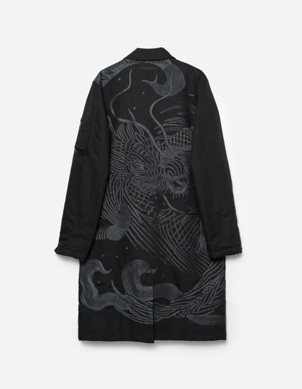 2210 Linear Snow Dragon Embroidered MA Mac Coat Black sold by Maharishi
