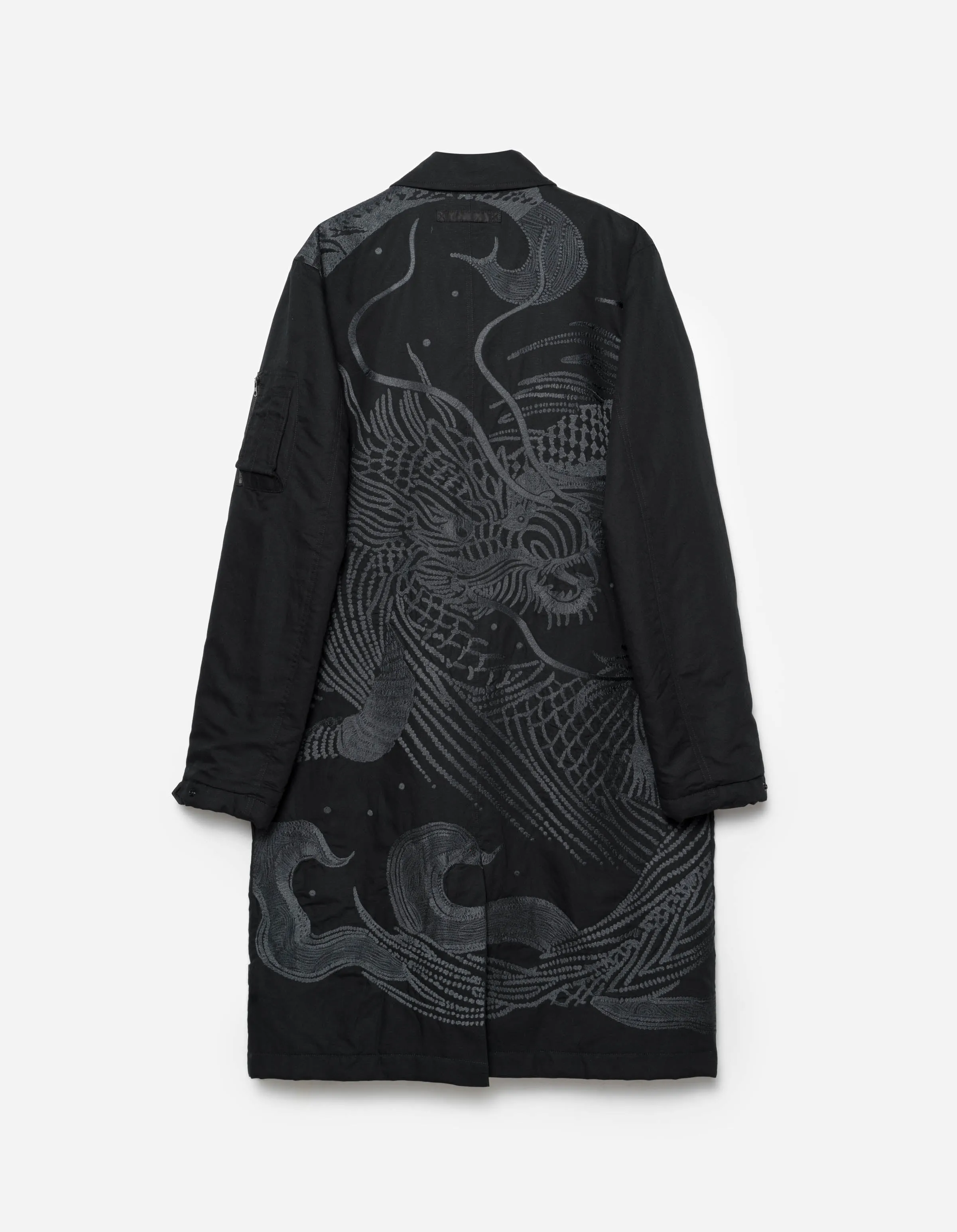 2210 Linear Snow Dragon Embroidered MA Mac Coat Black sold by Maharishi
