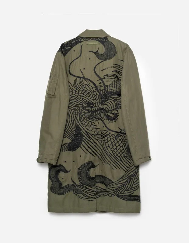 2210 Linear Snow Dragon Embroidered MA Mac Coat Olive OG-107F sold by Maharishi