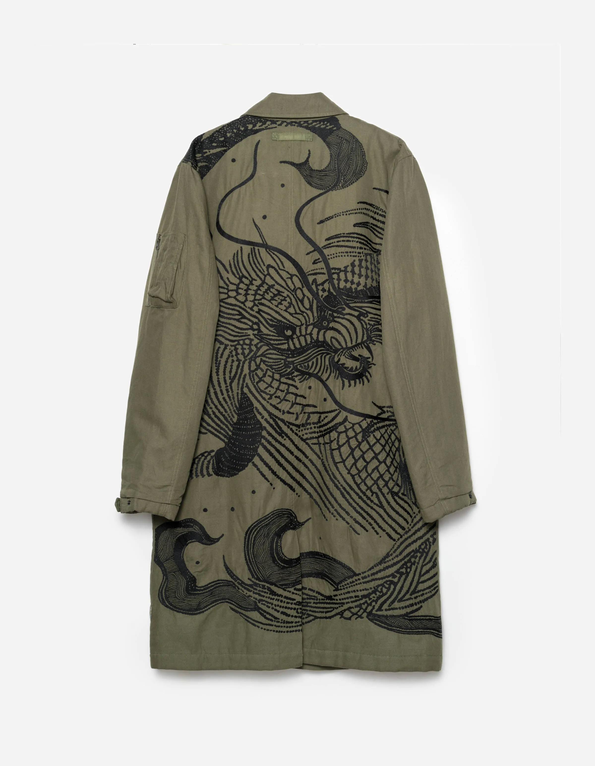 2210 Linear Snow Dragon Embroidered MA Mac Coat Olive OG-107F sold by Maharishi
