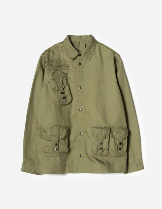 6232 M.A.L.I.C.E. Embroidered Utility Shirt Olive sold by Maharishi