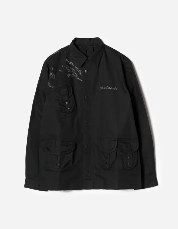 6232 M.A.L.I.C.E. Embroidered Utility Shirt Black sold by Maharishi