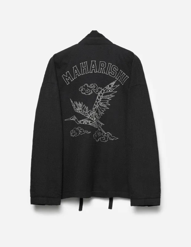 6241 Embroidered Waffle Kimono Overshirt Black sold by Maharishi