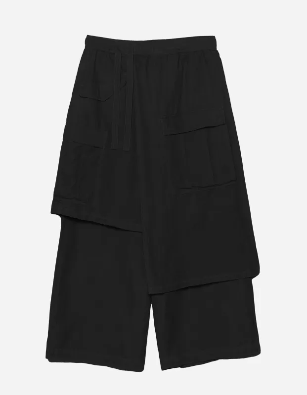 7398 WR Asym Cargo Hakama Pants Black sold by Maharishi