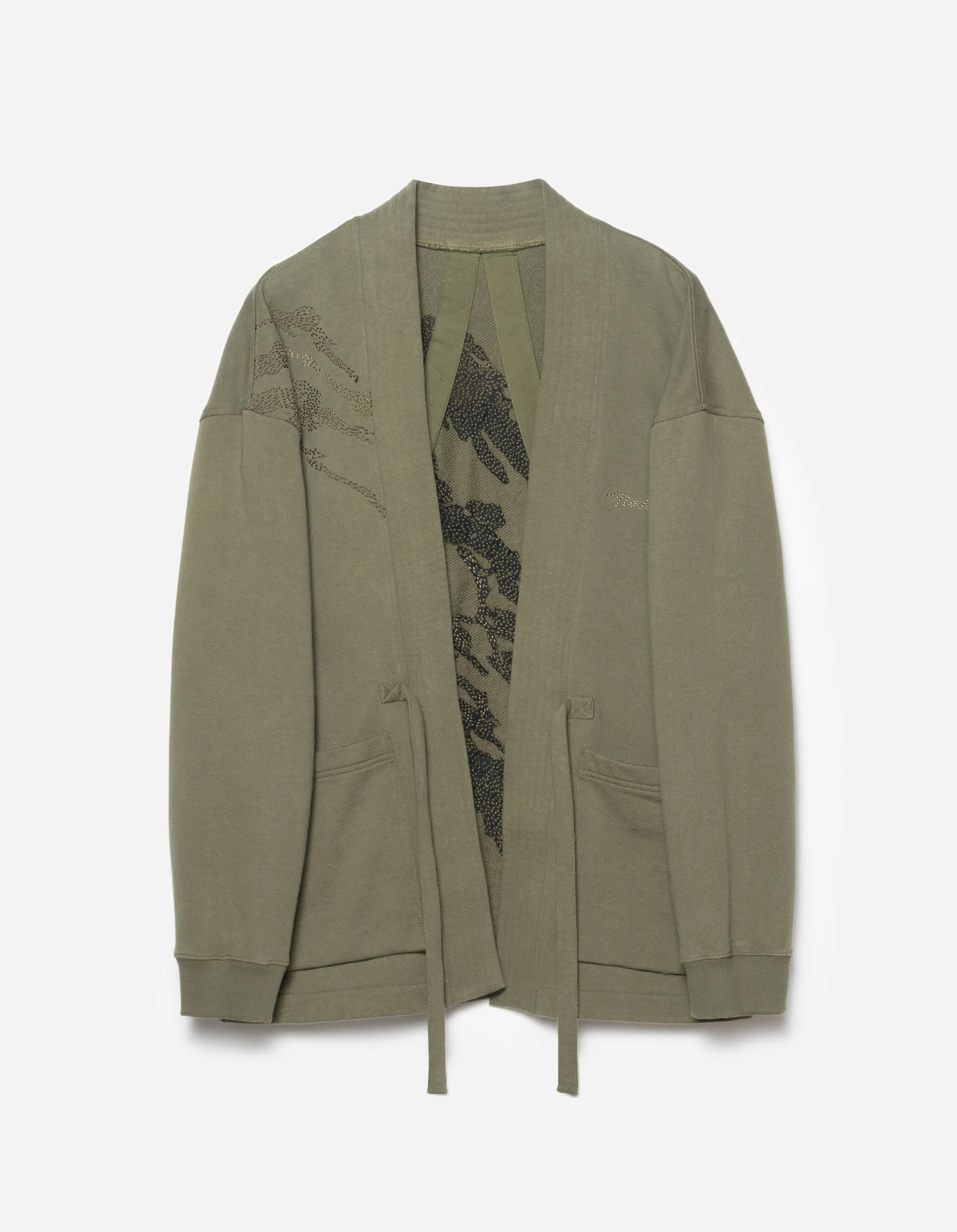 6222 Sashiko Bonsai Sweat Kimono Olive OG-107F sold by Maharishi