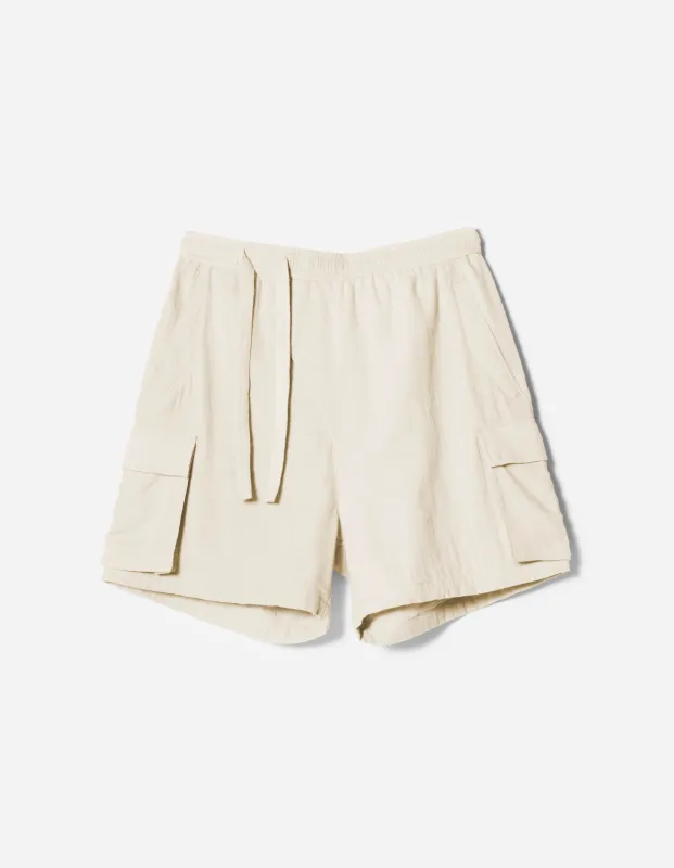 7317 Double Voile Asym Cargo Shorts Ecru made by Maharishi