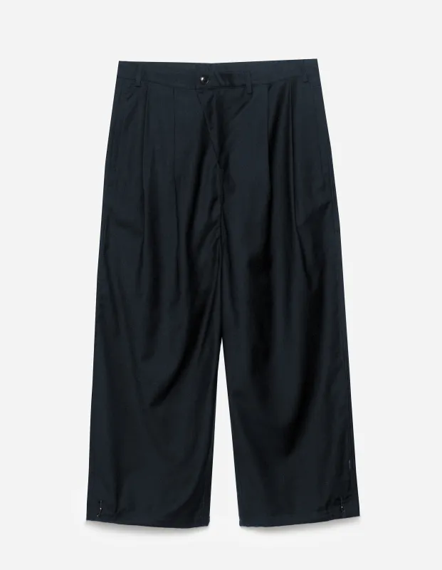7312 Maha Asym Linen Pleated Pants Navy made by Maharishi