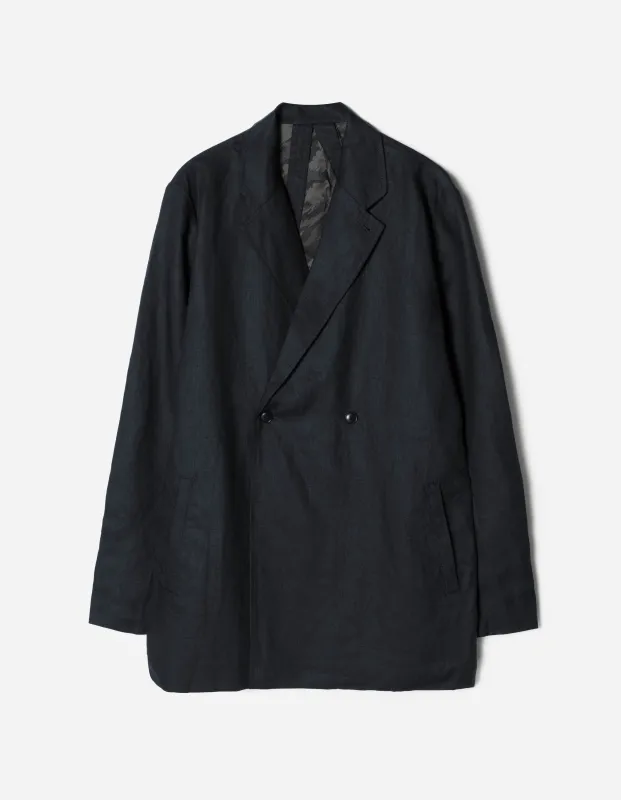 7311 Maha Asym Linen Blazer Navy made by Maharishi