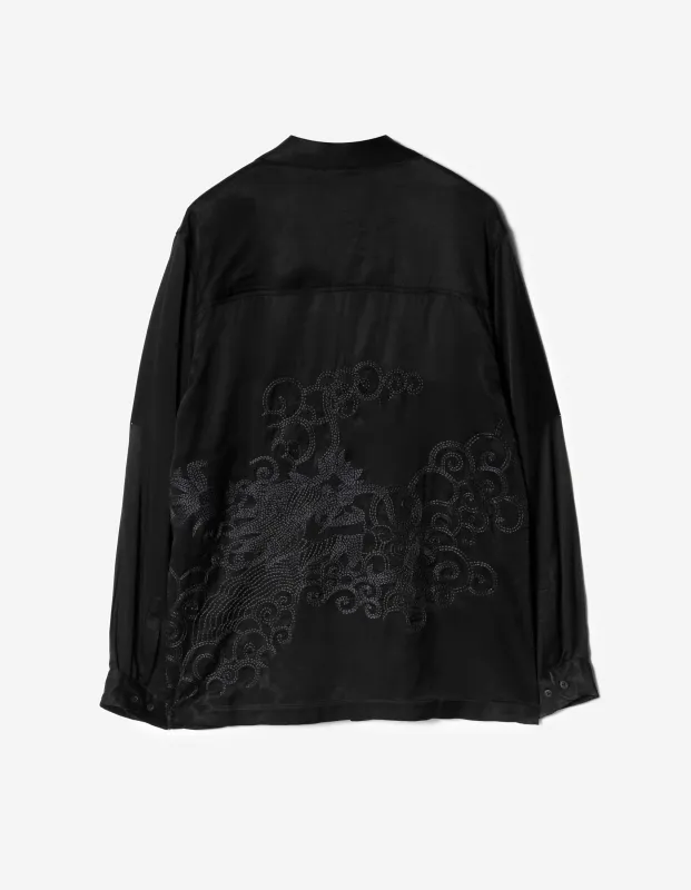 7365 Ascending Dragon Cupro Shirt Black made by Maharishi