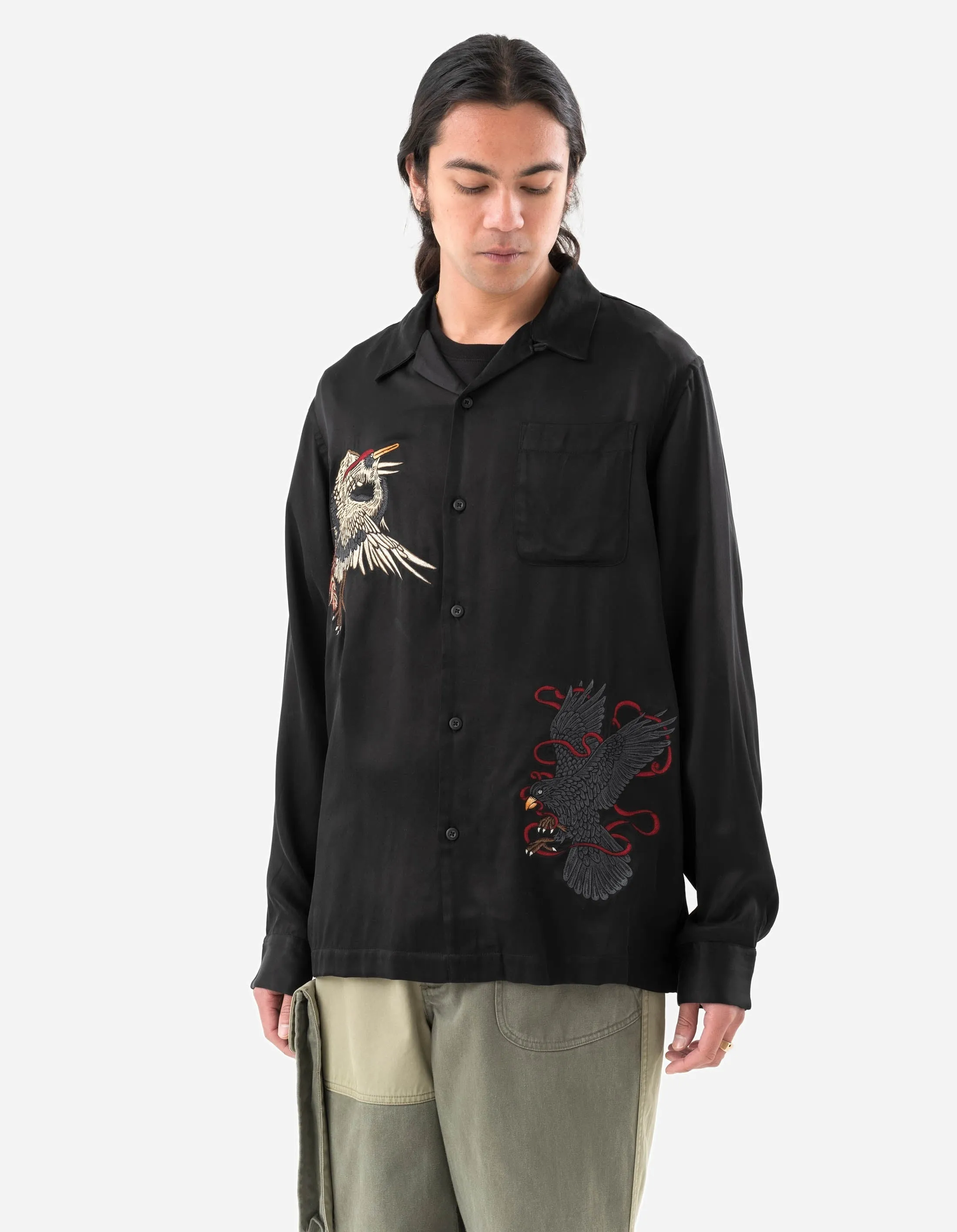 1494 Crow & Heron Camp Collar Shirt Black sold by Maharishi product image thumbnail 3