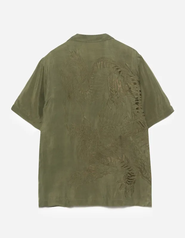 6098 Tiger Dragon Camp Collar Shirt Olive OG-107F made by Maharishi