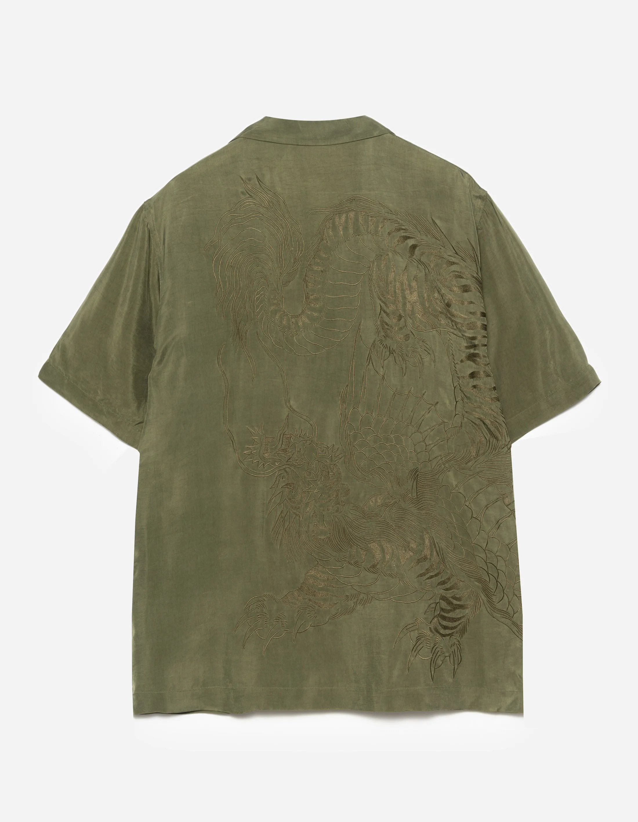 6098 Tiger Dragon Camp Collar Shirt Olive OG-107F sold by Maharishi