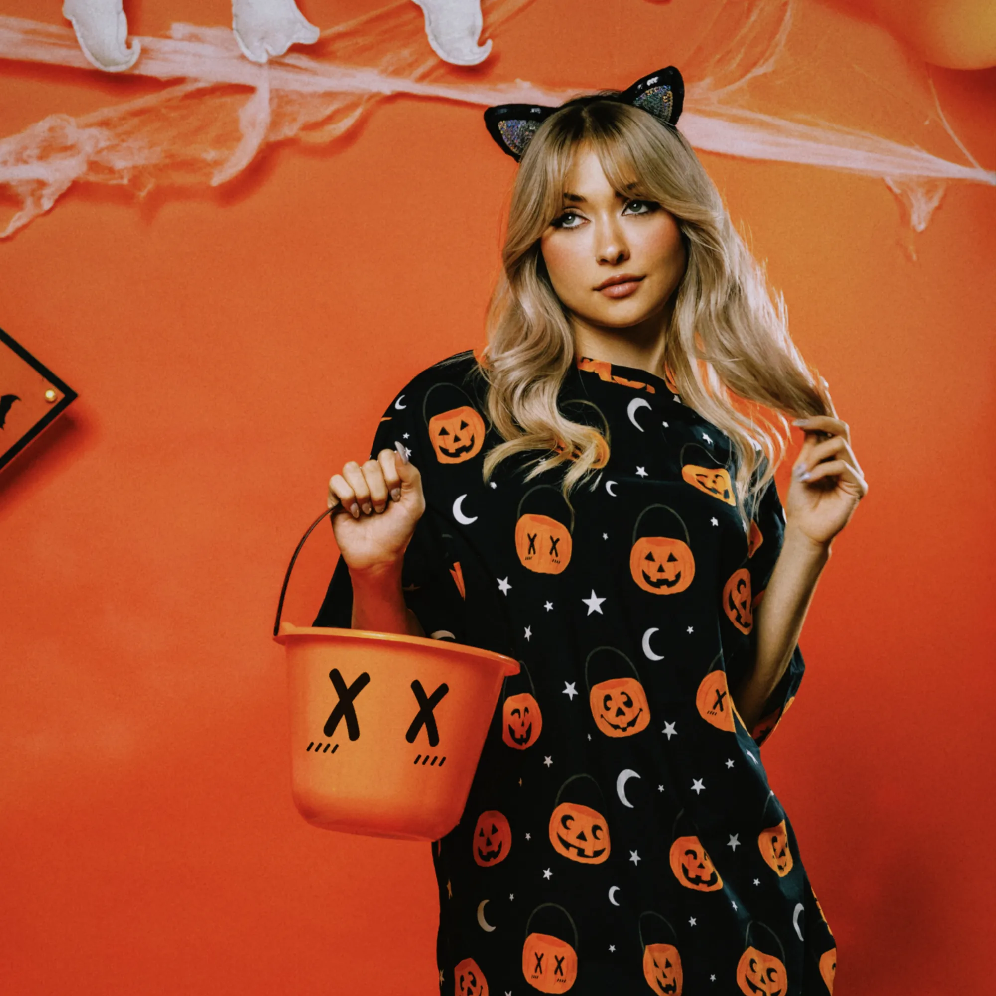Scareworthy Pumpkin Bucket T-Shirt Dress sold by Cakeworthy product image thumbnail 4