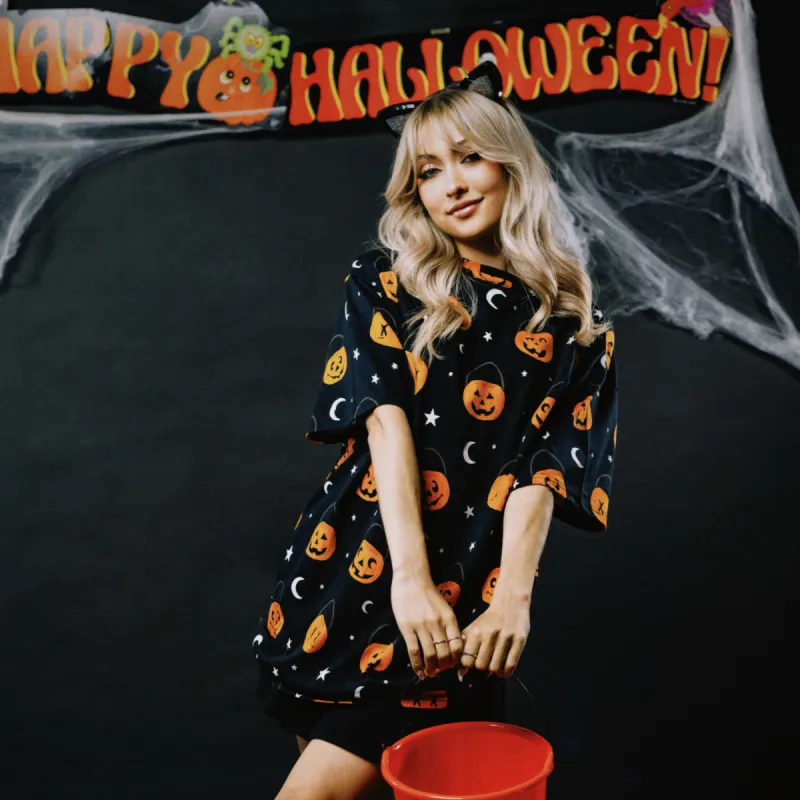 Scareworthy Pumpkin Bucket T-Shirt Dress sold by Cakeworthy