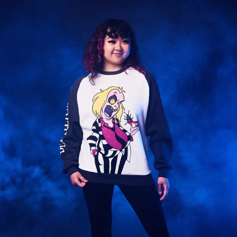 Beetlejuice Retro Raglan Sweater made by Cakeworthy