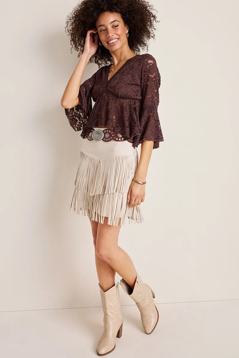 Gina Fringe Mini Skirt sold by Francescas