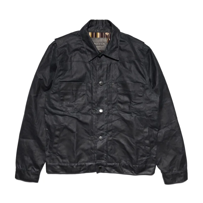 RJ-1 Riders Jacket Waxed Canvas - Black (Purple Lining) made by Freenote Cloth