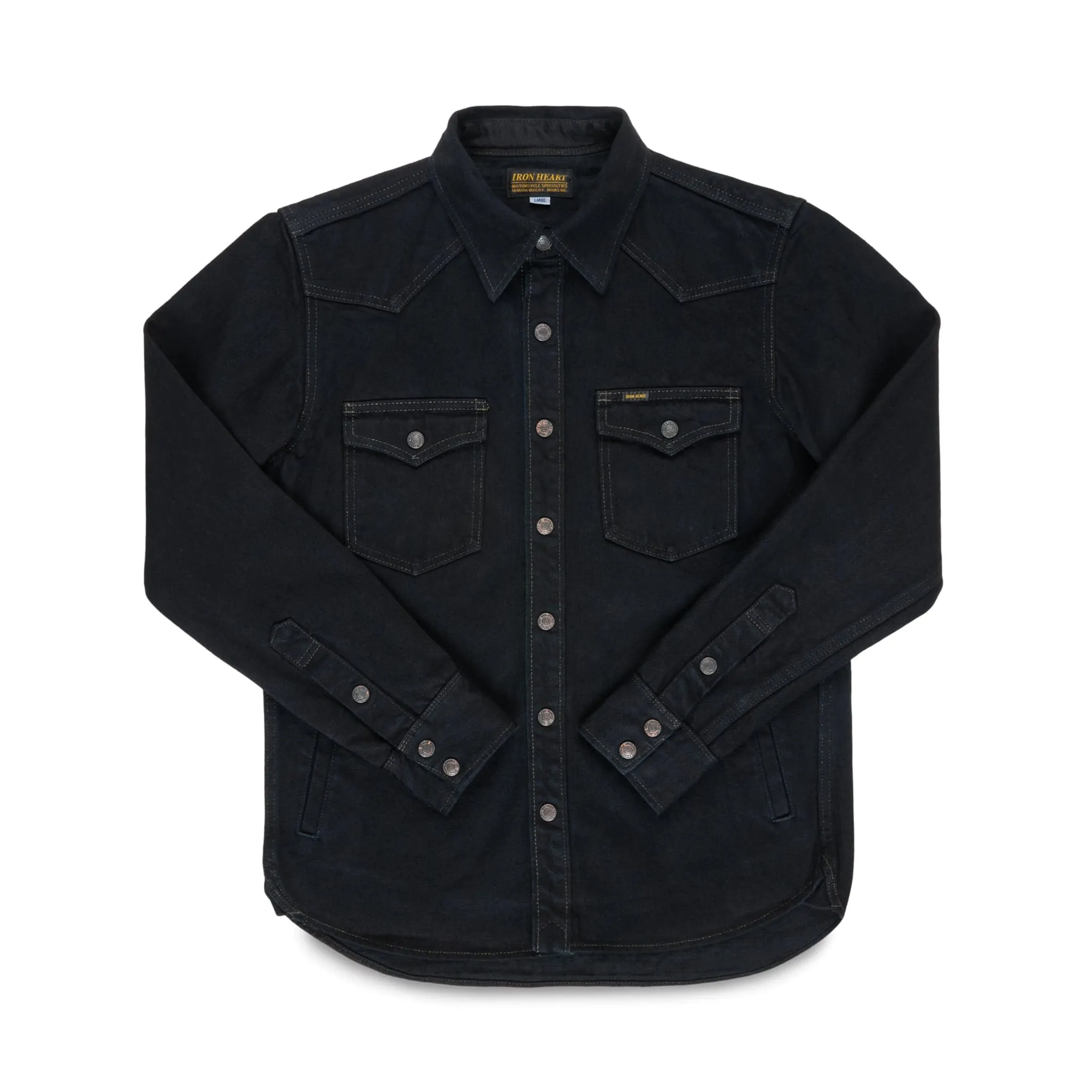 IHSH-293-OD 18oz Vintage Selvedge Denim CPO Shirt - Indigo Overdyed Black sold by BlackBlue
