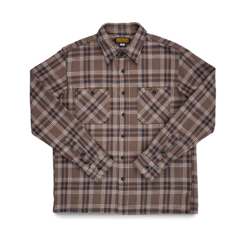 IHSH-430-BRN Slubby Heavy Flannel Check Work Overshirt - Brown sold by BlackBlue