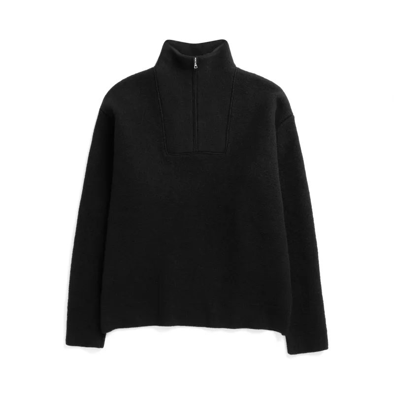 Cam Quarter Zip Felted Wool Sweater - Black sold by BlackBlue