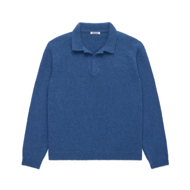 Long Sleeve Knit Polo - Lapis Boucle sold by BlackBlue