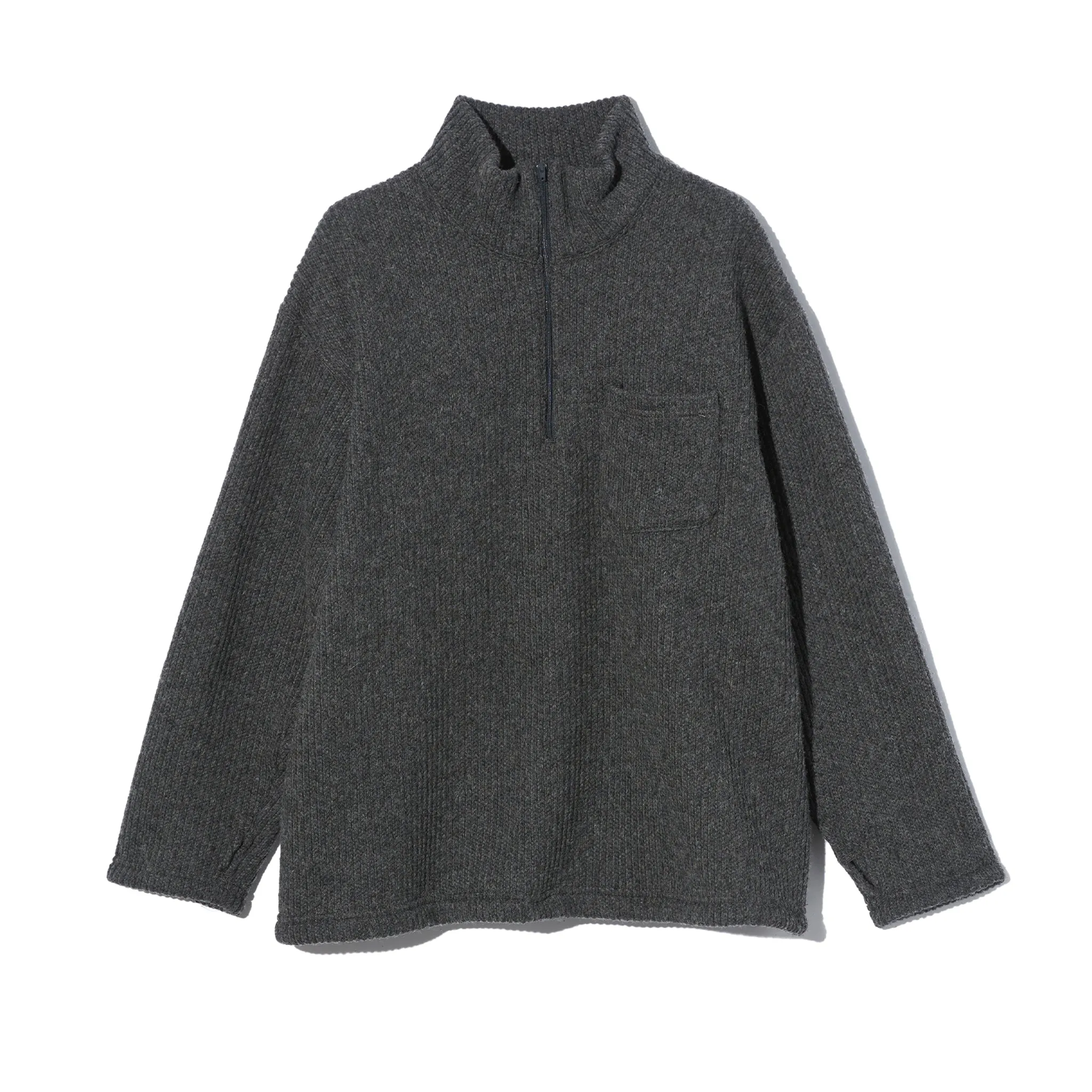 Zip Mock Neck - Charcoal Wool Poly Nep Sweater Knit sold by BlackBlue