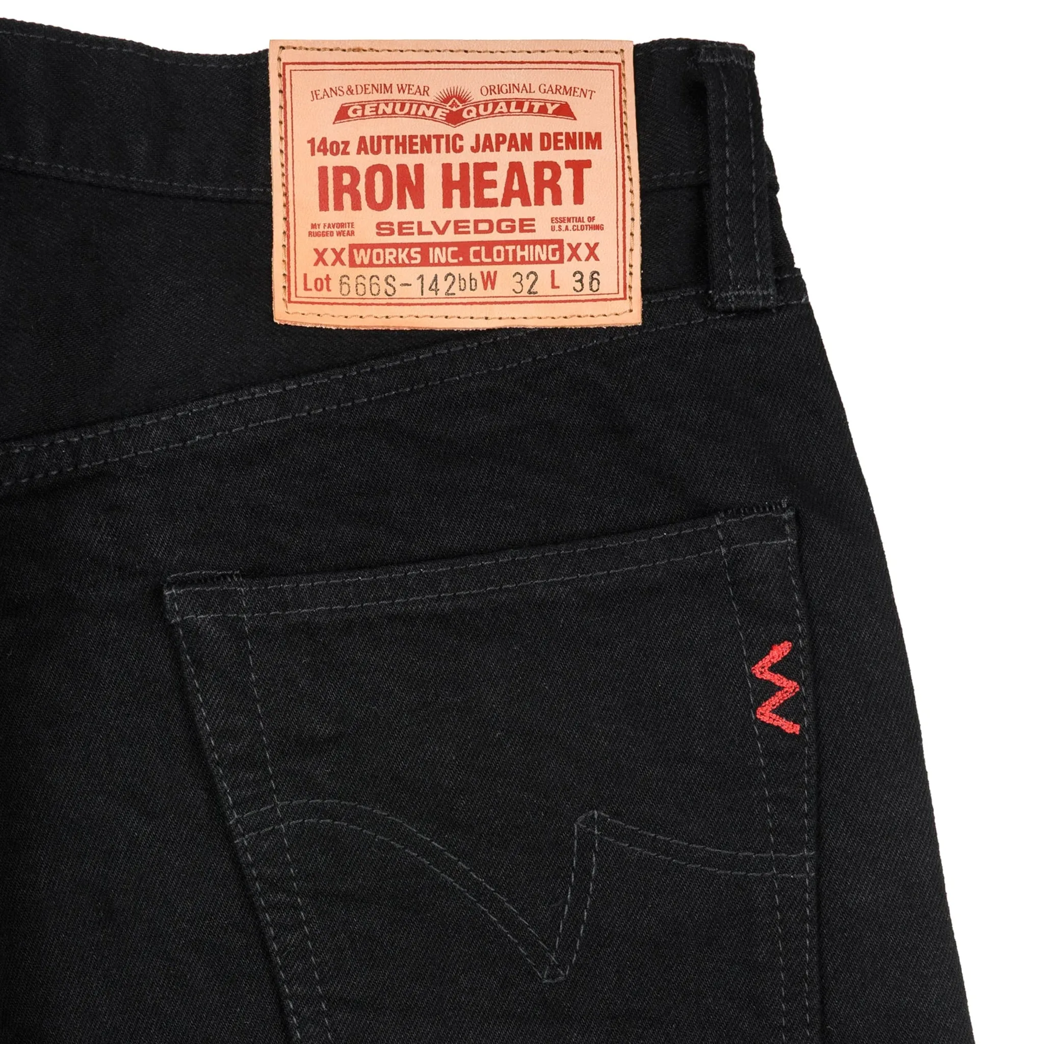 IH-666S-142bb 14oz Selvedge Denim Slim Straight Cut Jeans - Black/Black sold by BlackBlue product image thumbnail 5