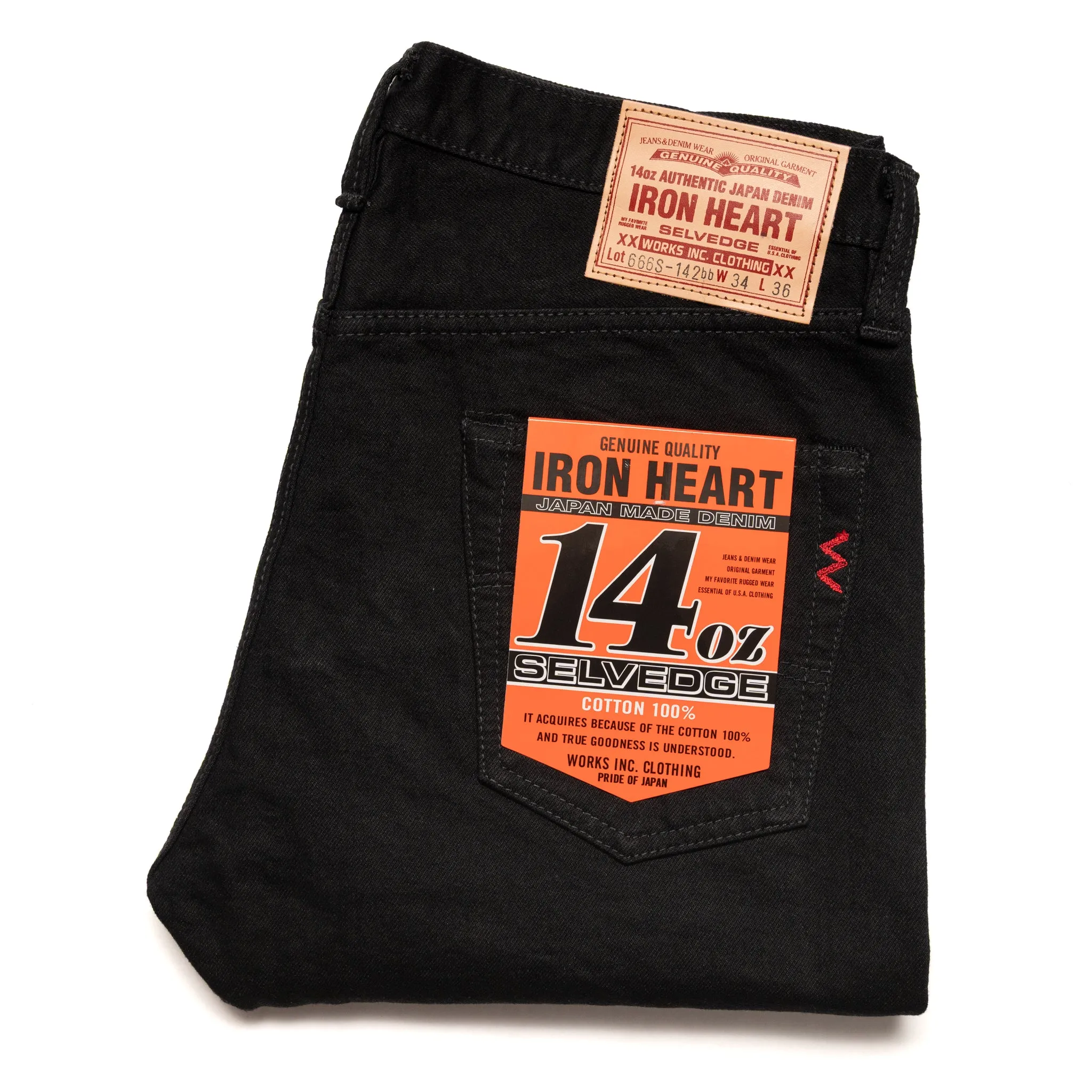 IH-666S-142bb 14oz Selvedge Denim Slim Straight Cut Jeans - Black/Black sold by BlackBlue